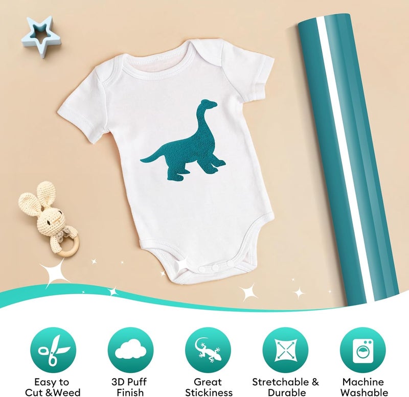 TransWonder Puff-Vinyl-Heat-Transfer - 8Pcs 3D Puff Heat Transfer Vinyl for T-Shirts, 12x10" Puff HTV Vinyl Bundle for Cricut Silhouette Cameo Heat Press - Image 2